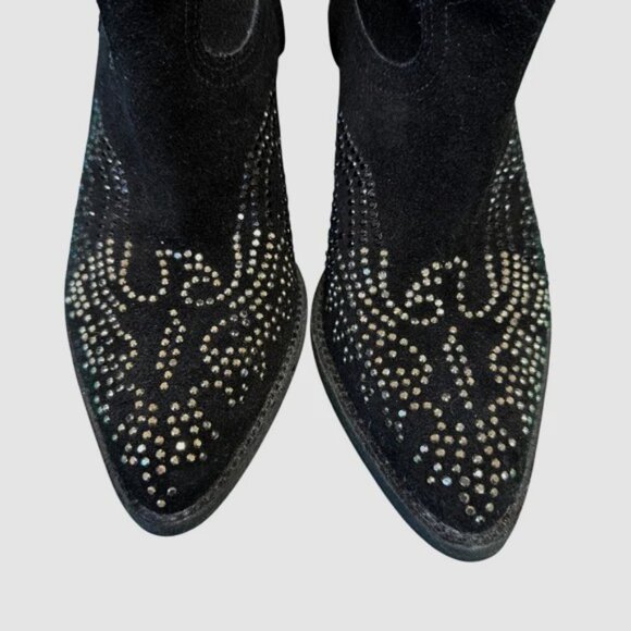 Reba Black Suede Studded Western Cowboy Ankle Boots Size 8 - Picture 2 of 5